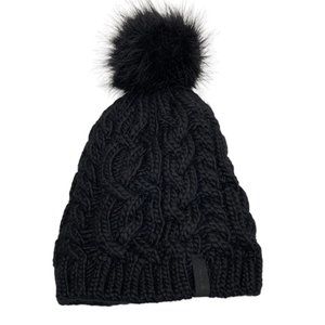 Bula Black Cable Knit Wool Blend Winter Hat with Pom Pom